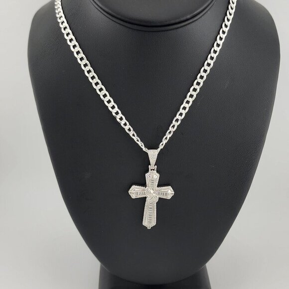 Brand New Sterling Silver 925 Cross with hands Necklace - Picture 7 of 9